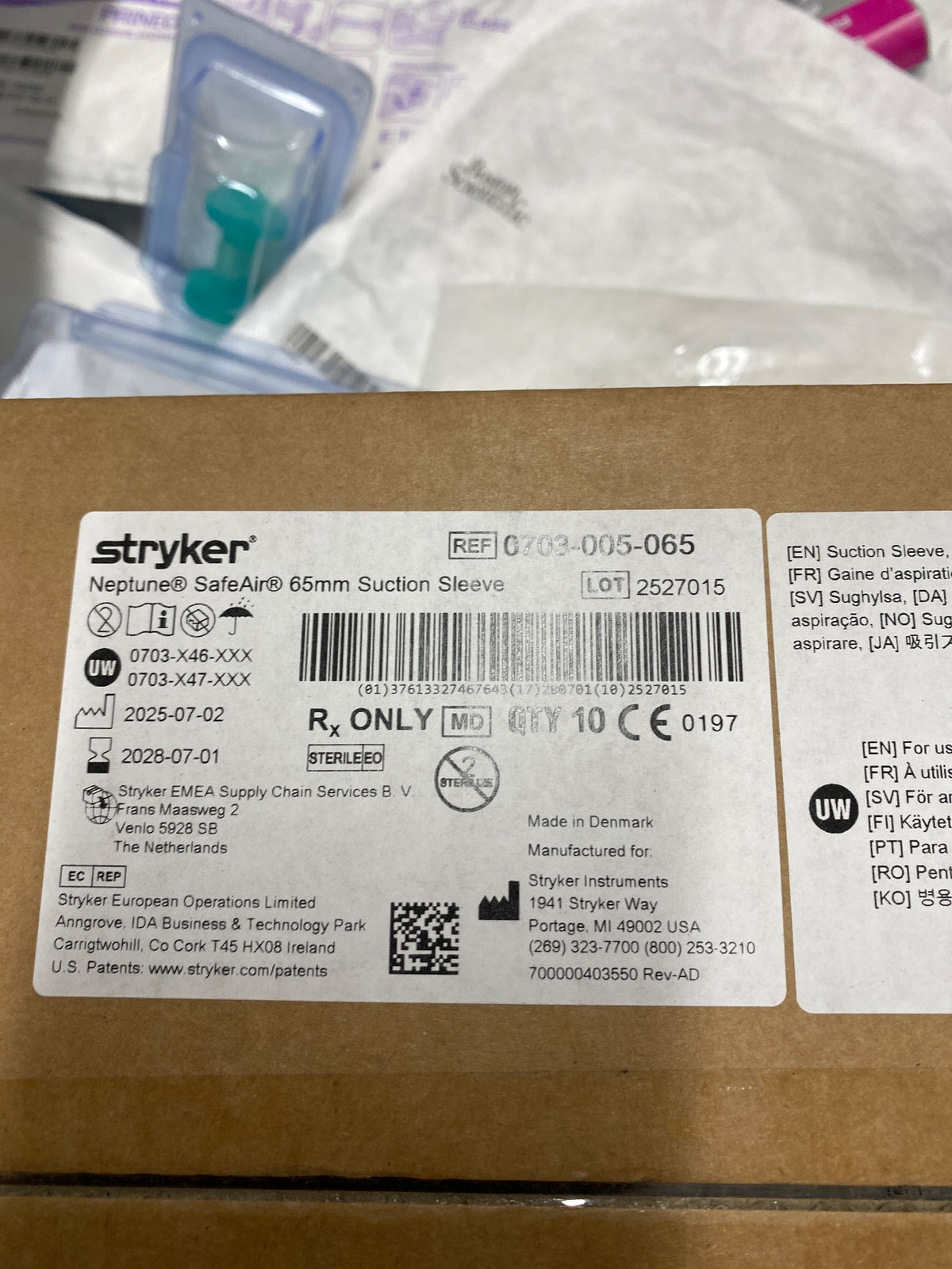 0703-005-065 - STRYKER - Neptune SafeAir 65mm Suction Sleeve, (BX/10)