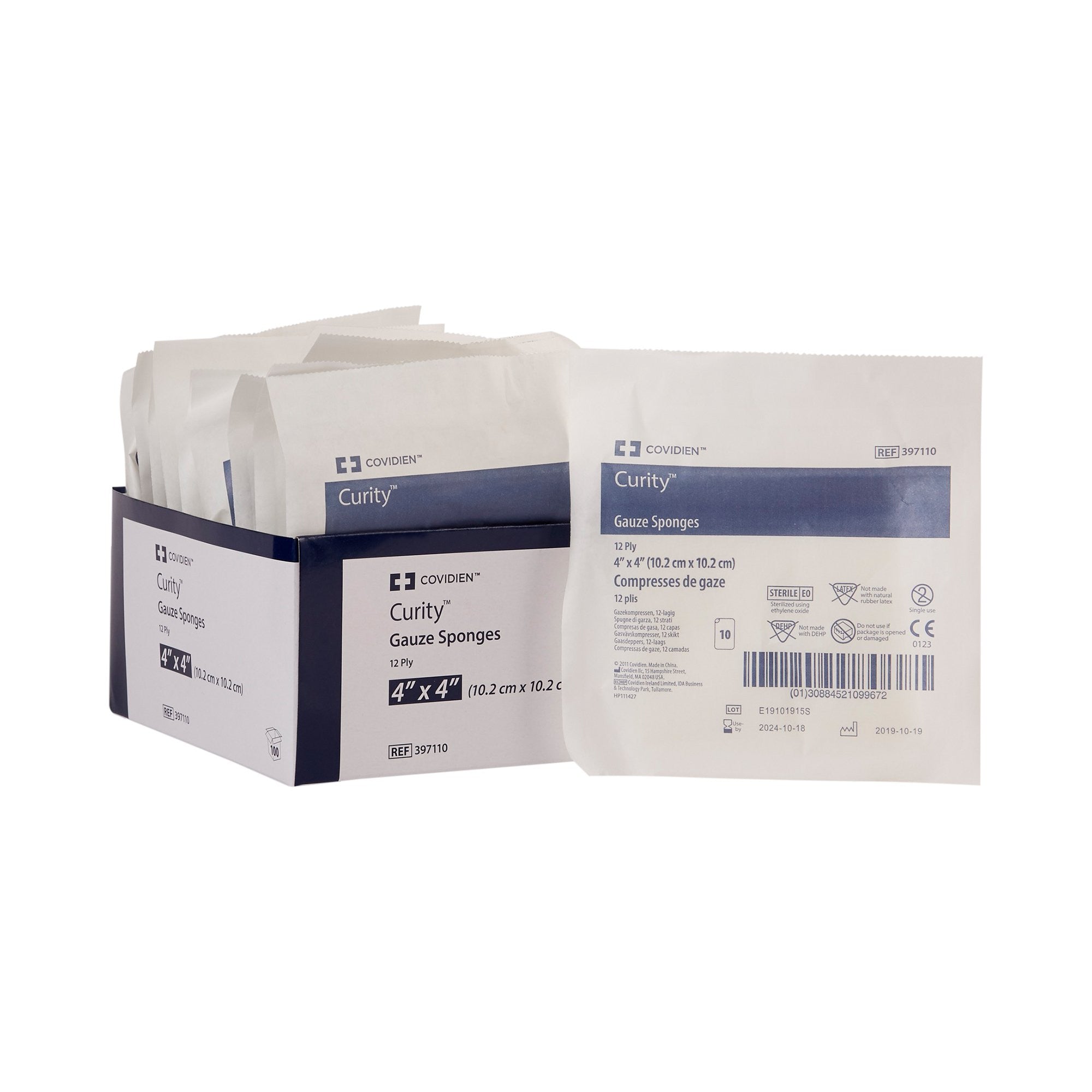 807703 - Curity - Curity Gauze Sponge 4 X 4 Inch 12-Ply Sterile 10 per Pouch, 397110, Pack of 1, (PK)