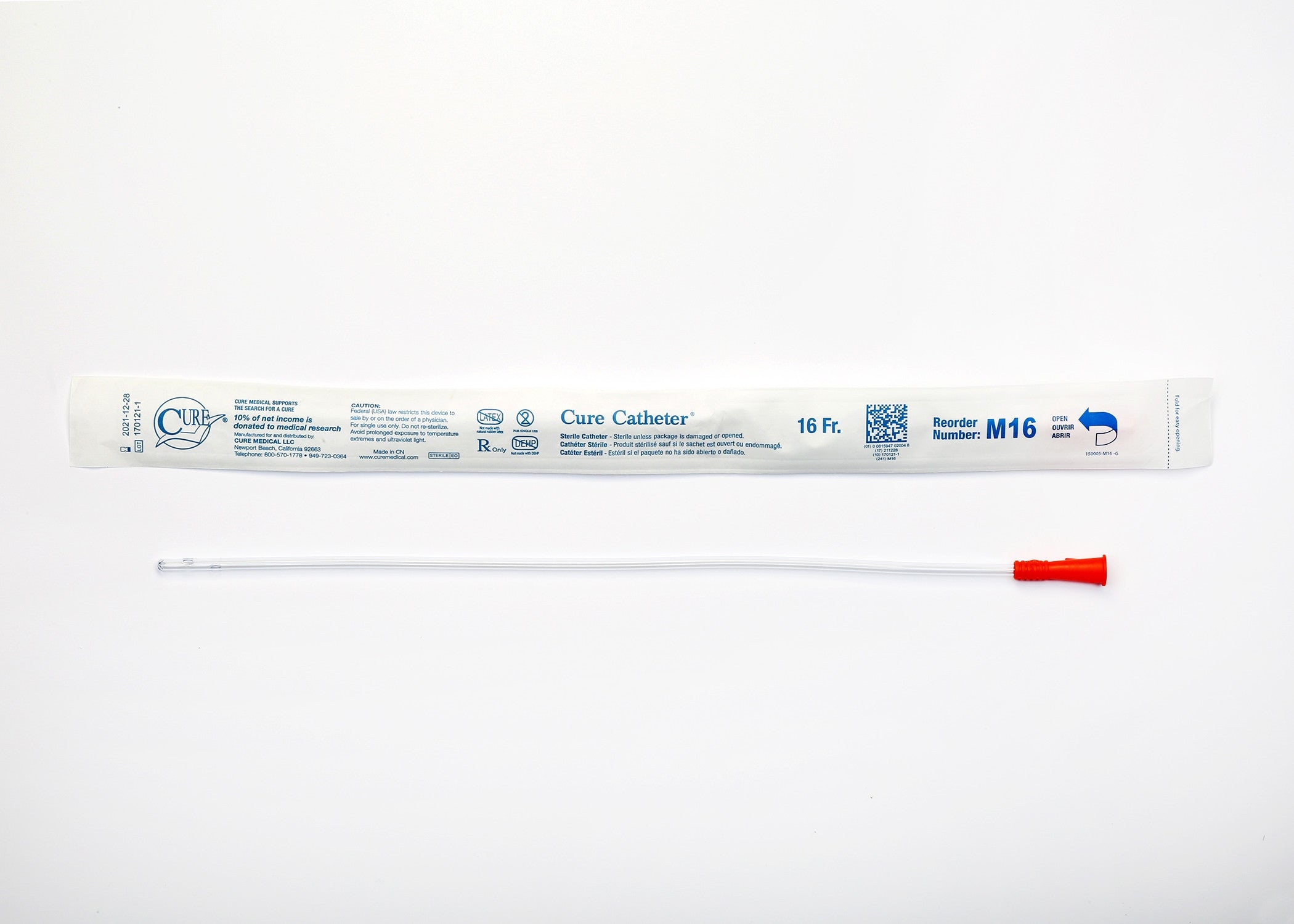 701369 - Cure - Urethral Catheter Cure Catheter Straight Tip Uncoated PVC 16 Fr. 16 in, M16 Pack of 1, (EA)