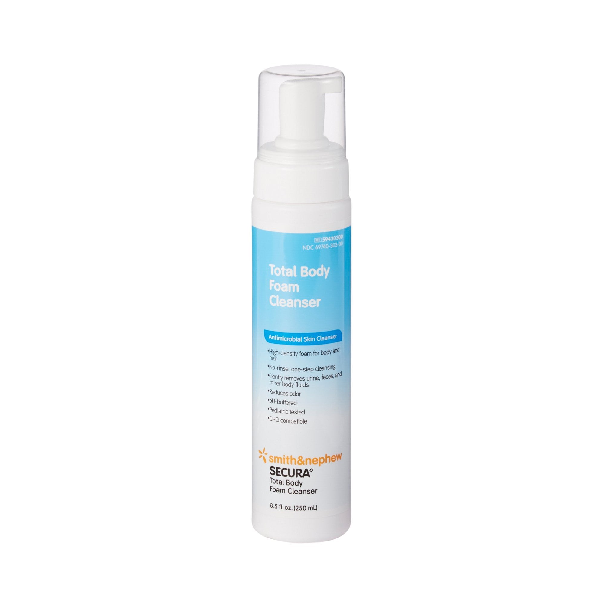 703360 - Secura - Rinse-Free Antimicrobial Body Wash Secura Total Body Foaming 8.5 oz. Pump Bottle, 59430300 Case of 12, (CS)