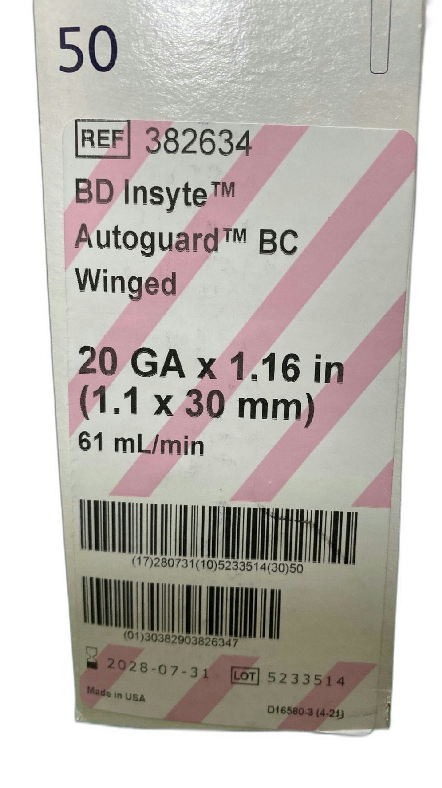 382634 - BD - INSYTE AUTOG BC WING PNK 20GA X1.16IN, (BX/50)