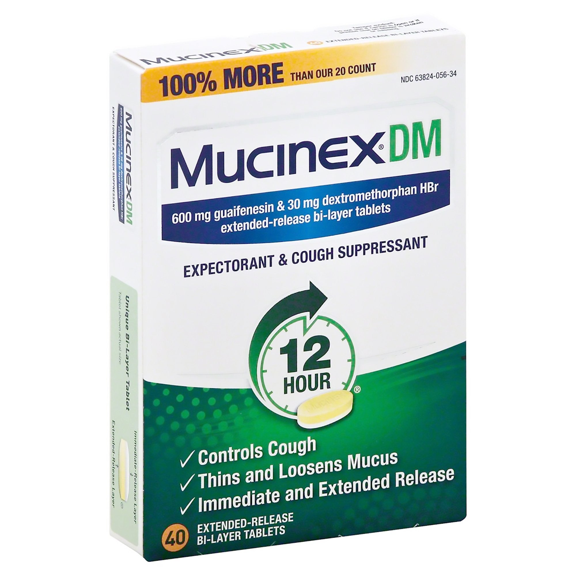 709119 - Mucinex - Cold and Cough Relief Mucinex DM 600 mg - 30 mg Strength Tablet Carton of 40, (CT)