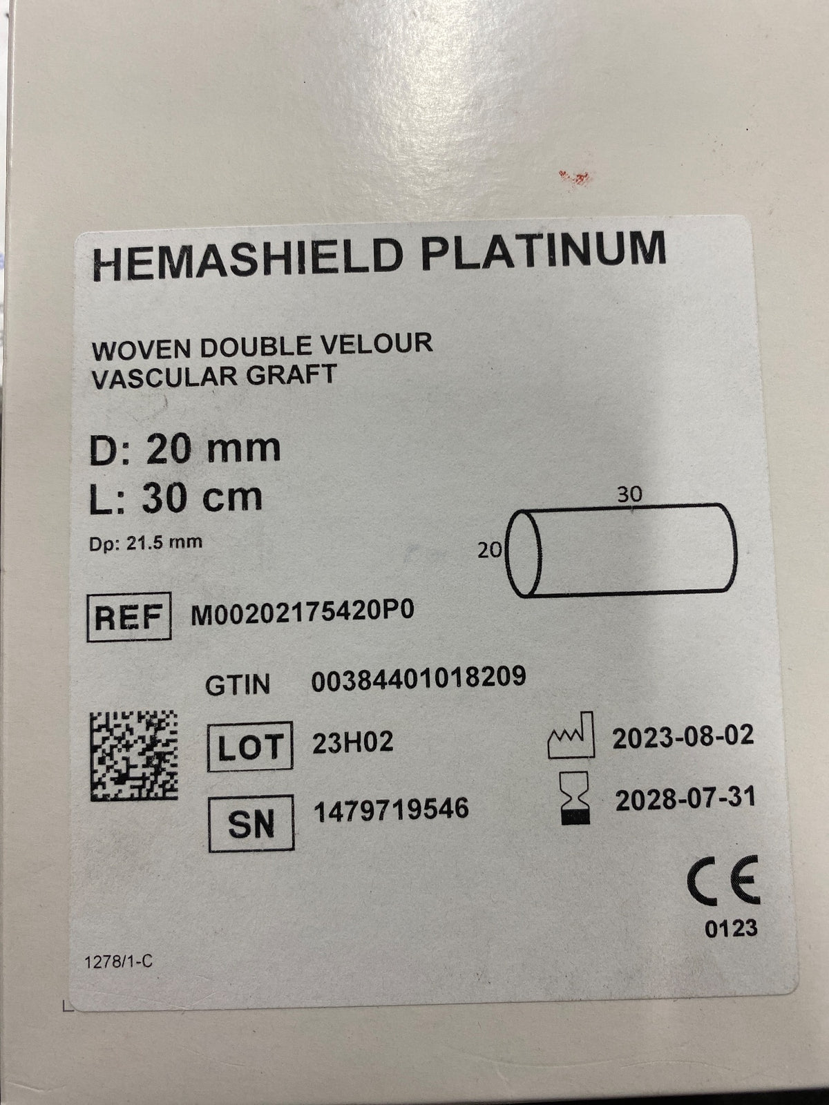 M00202175420P0 - INTERVASCULAR - Hemashield Platinum Woven Straight Double Velour Vascular Graft with Graft Sizer Accessory, (BX/1)