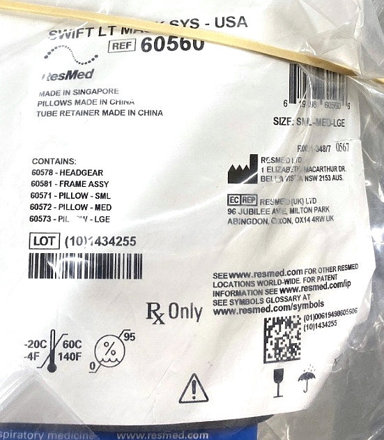 60560 - RESMED - SWIFT LT NASAL PILLOW SYSTEM, (EA/1)