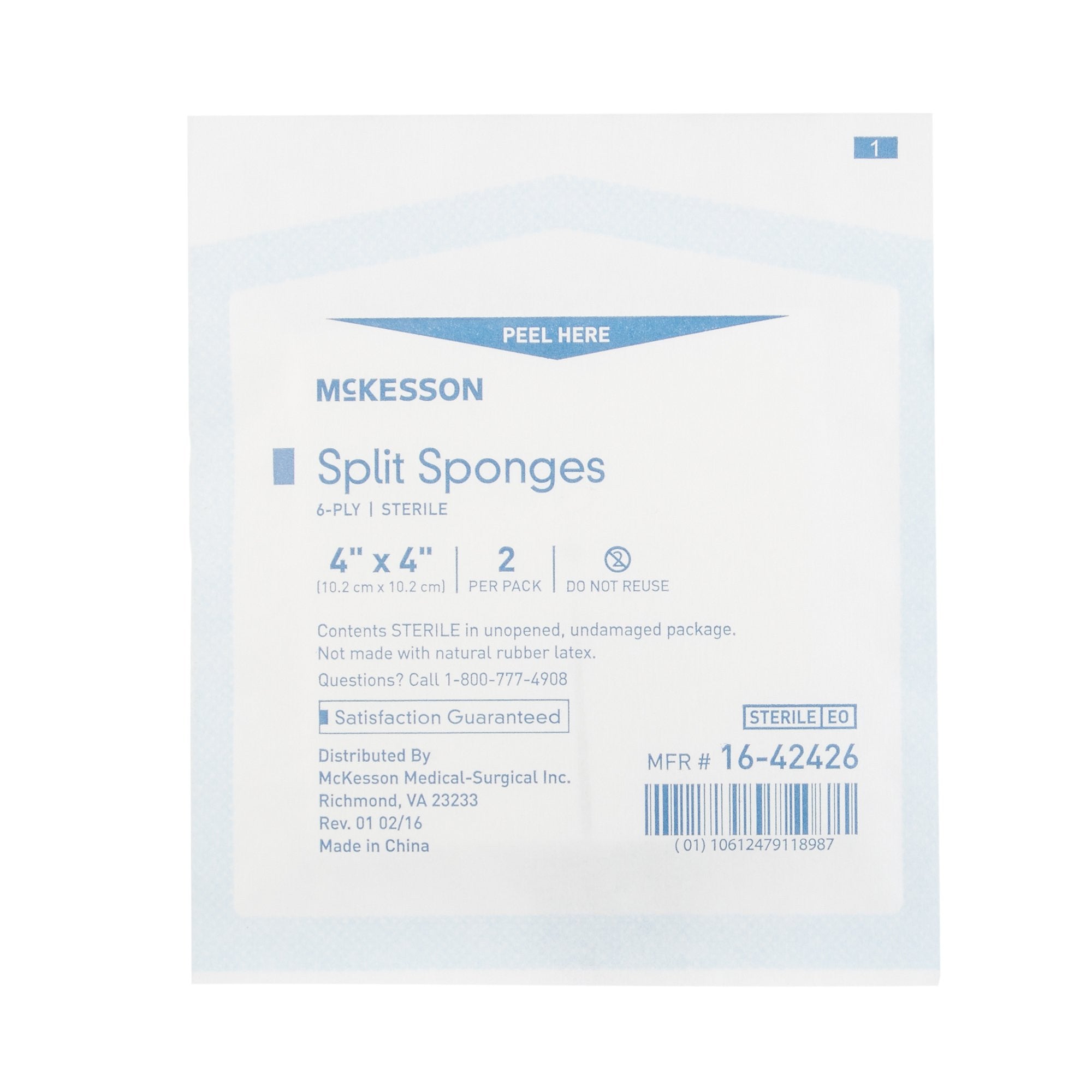 446056 - McKesson - McKesson Drain Sponge 4 X 4 in 6-Ply Sterile , 16-42426, Case of 300, (CS)