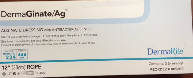 727096 - Derma - DermaGinate/ Ag Silver Alginate Dressing 12 Inch Length Rope Sterile, 00530E, Pack of 1, (EA)