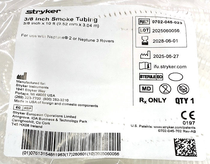 0702-045-023 - STRYKER - 3/8 Inch Smoke Tubing, (EA/1)
