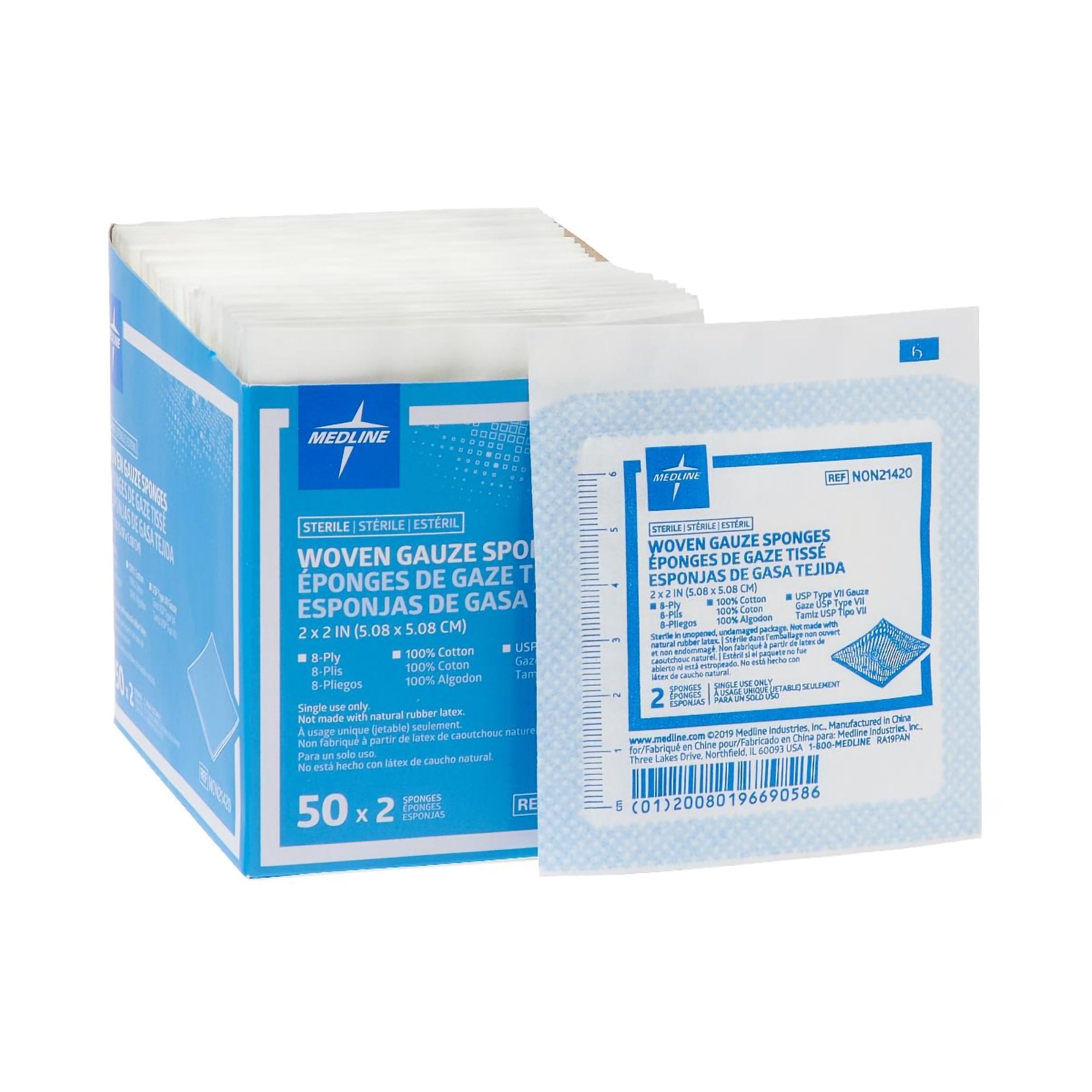 476019 - Medline - Medline Gauze Sponge 2 X 2 in 8-Ply Sterile , NON21420, Box of 50, (BX)