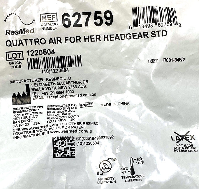 62759 - RESMED - QUATTRO AIR FOR HER HEADGEAR STD, (EA/1)