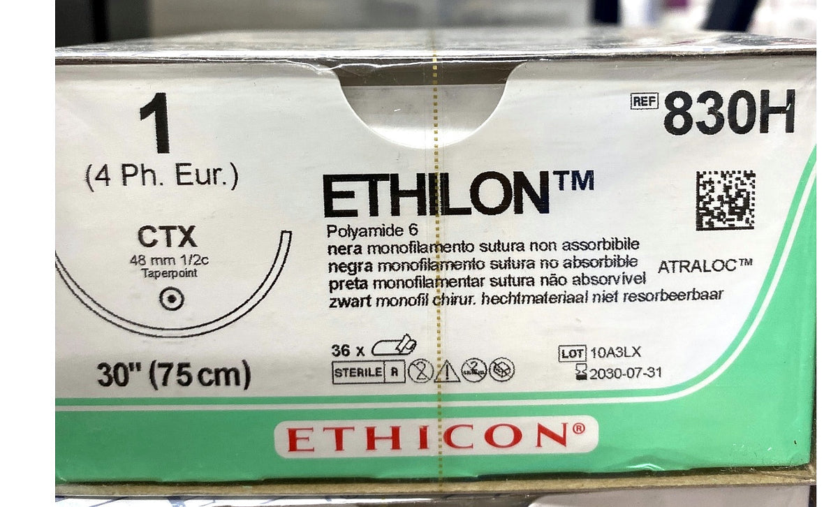 830H - ETHICON - Black Monofilament Nylon, Nonabsorbable Surgical Suture, (BX/36)