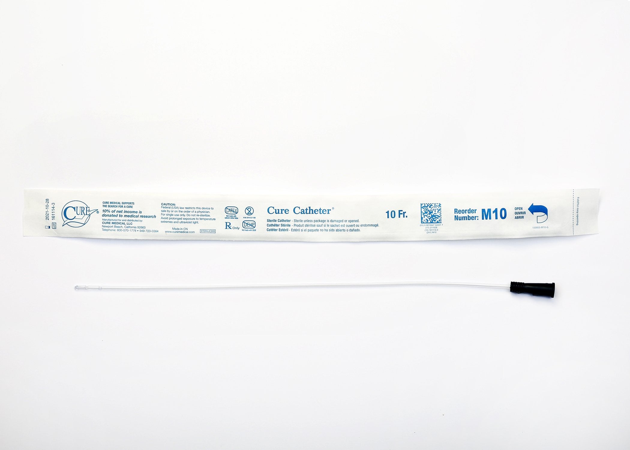 761796 - Cure - Urethral Catheter Cure Catheter Straight Tip 10 Fr. 16 in, M10 Case of 300 - 19011900, (CS)