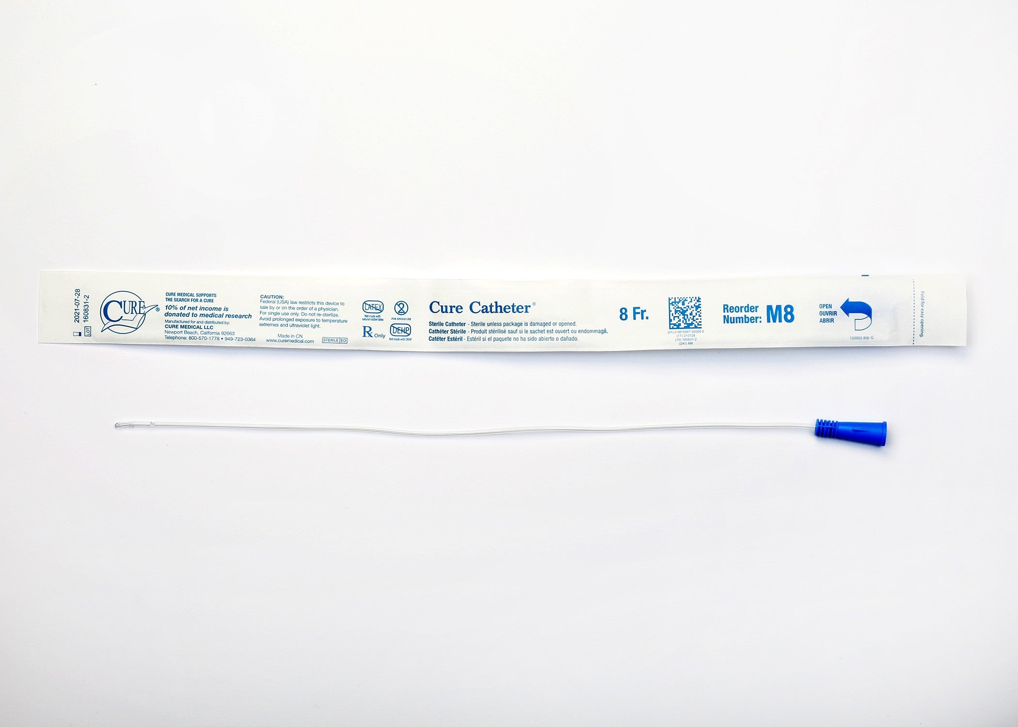 761797 - Cure - Urethral Catheter Cure Catheter Straight Tip 8 Fr. 16 in, M8 Pack of 1, (EA)