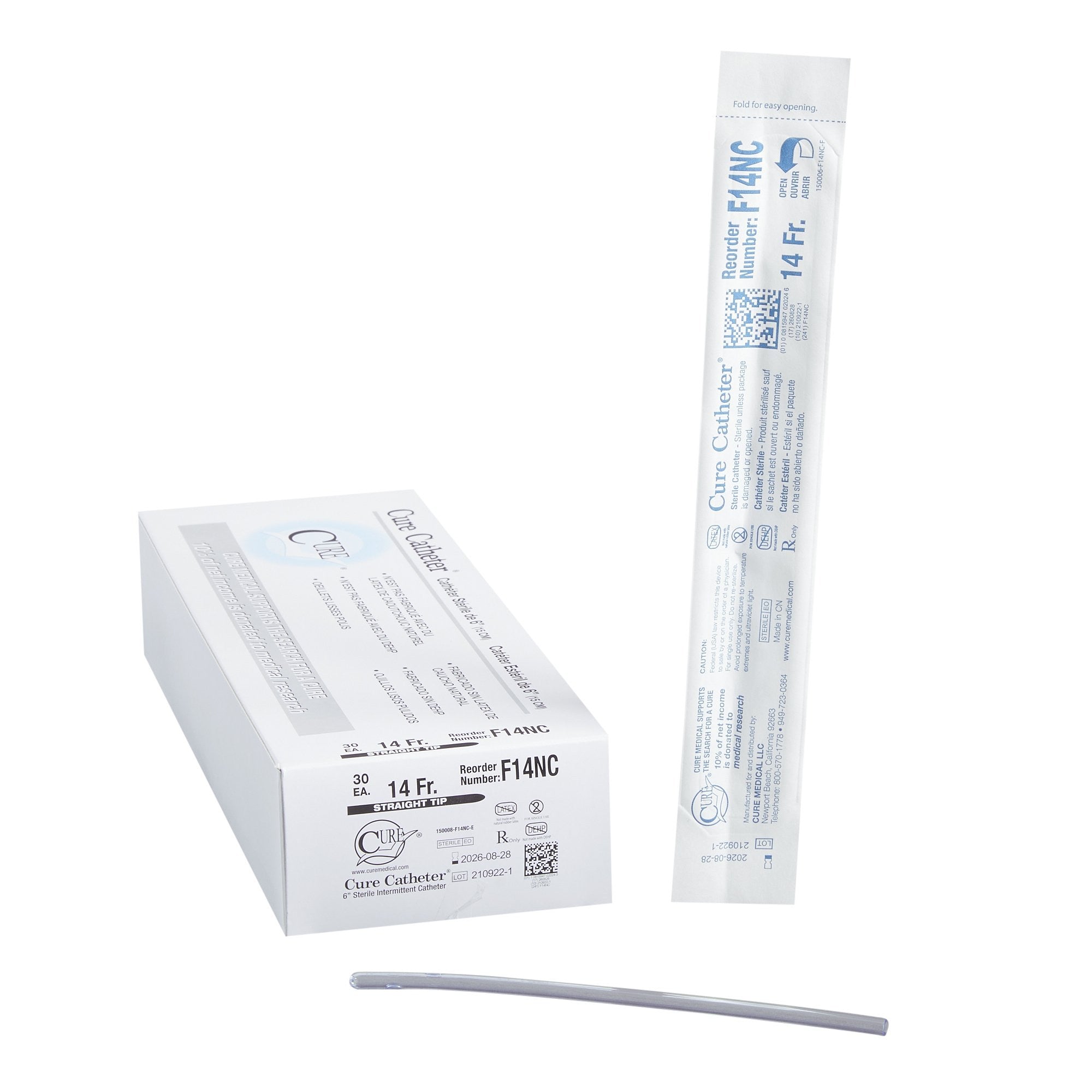 765301 - Cure - Urethral Catheter Cure Catheter Straight Tip 14 Fr. 6 in, F14NC Case of 300, (CS)