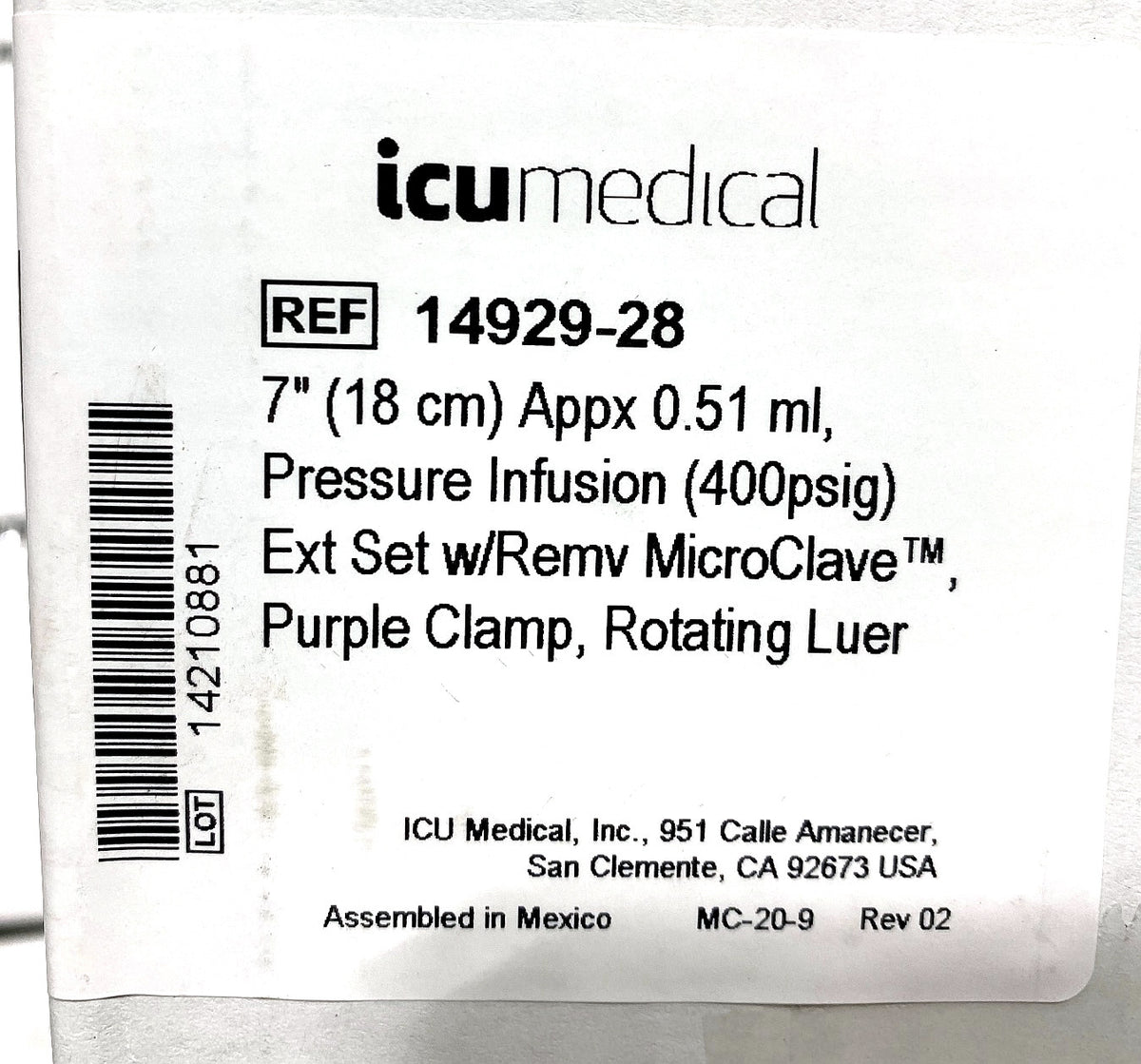14929-28 - ICU MEDICAL - Pressure Infusion, (BX/50)