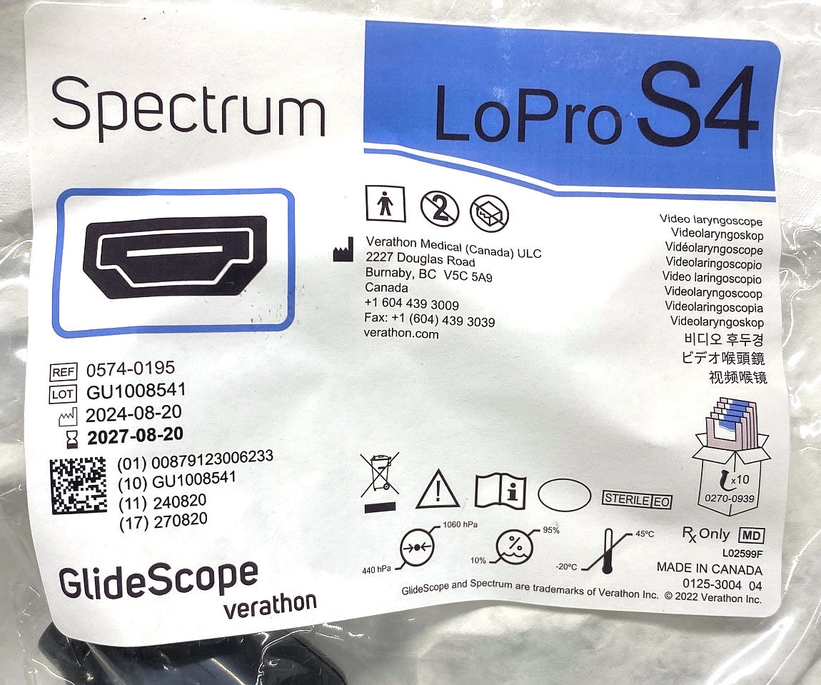 0574-0195 - VERATHON MEDICAL - GlideScope® Spectrum™ LoPro S4, (EA/1)