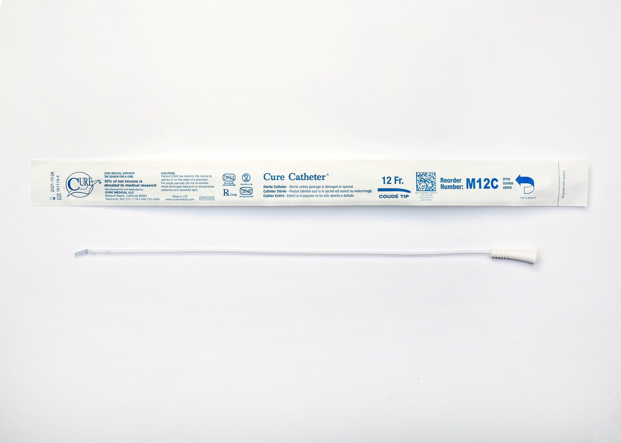 781484 - Cure - Urethral Catheter Cure Catheter Coude Tip 12 Fr. 16 in, M12C Box of 30, (BX)