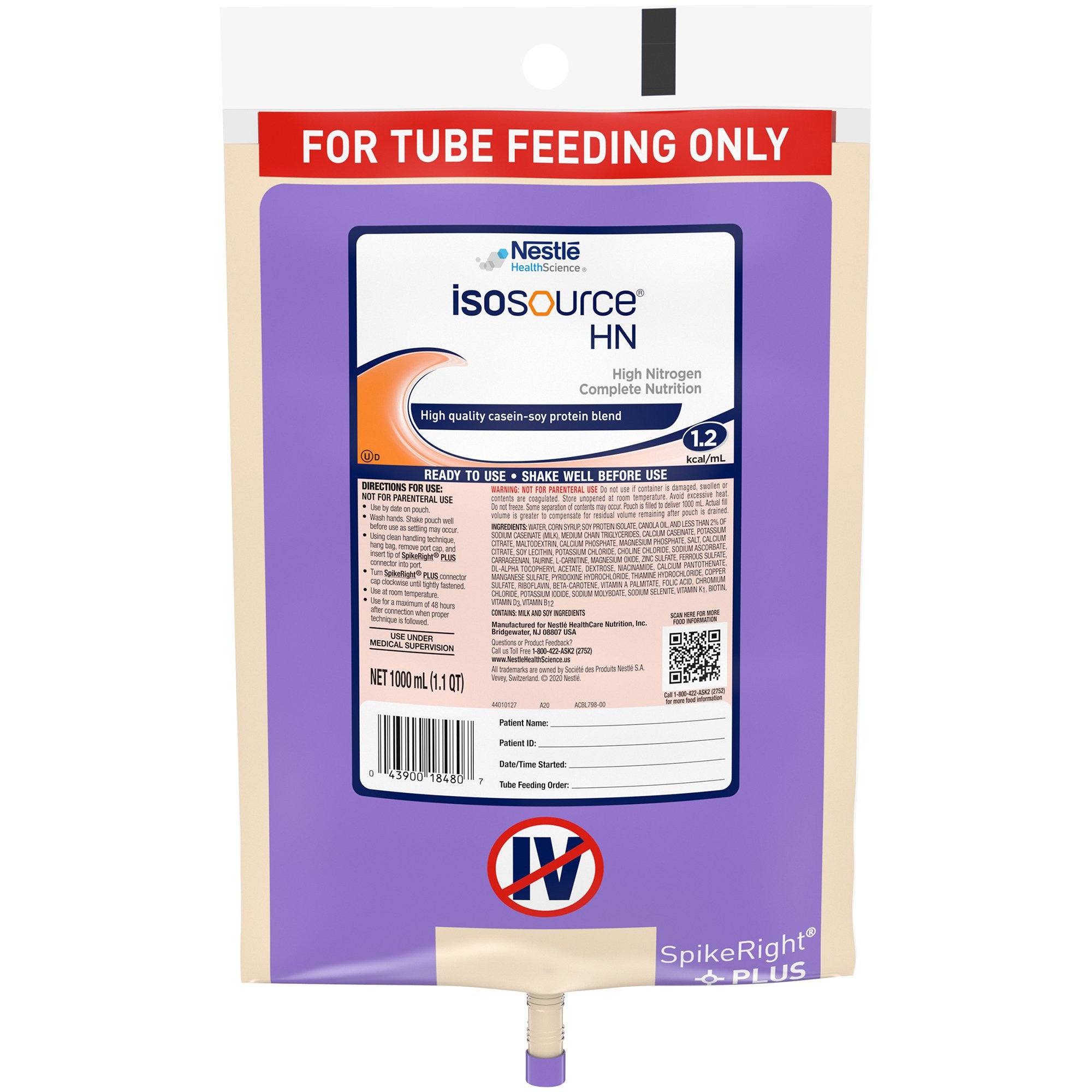 693777 - Isosource - Isosource HN Tube Feeding Formula Unflavored Liquid 1000 mL Ready to Hang Prefilled Container Pack of 1, (EA)