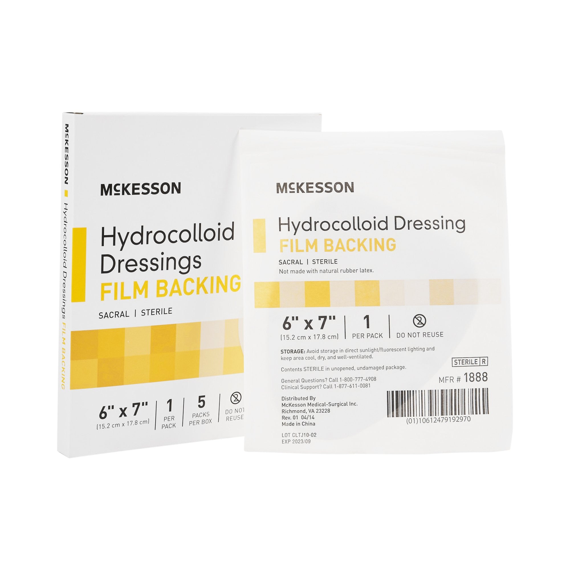 882993 - McKesson - McKesson Hydrocolloid Dressing Waterproof Film Backing 6 X 7 Inch Sacral Hydrocolloid / Film, 1888, Case of 80, (CS)