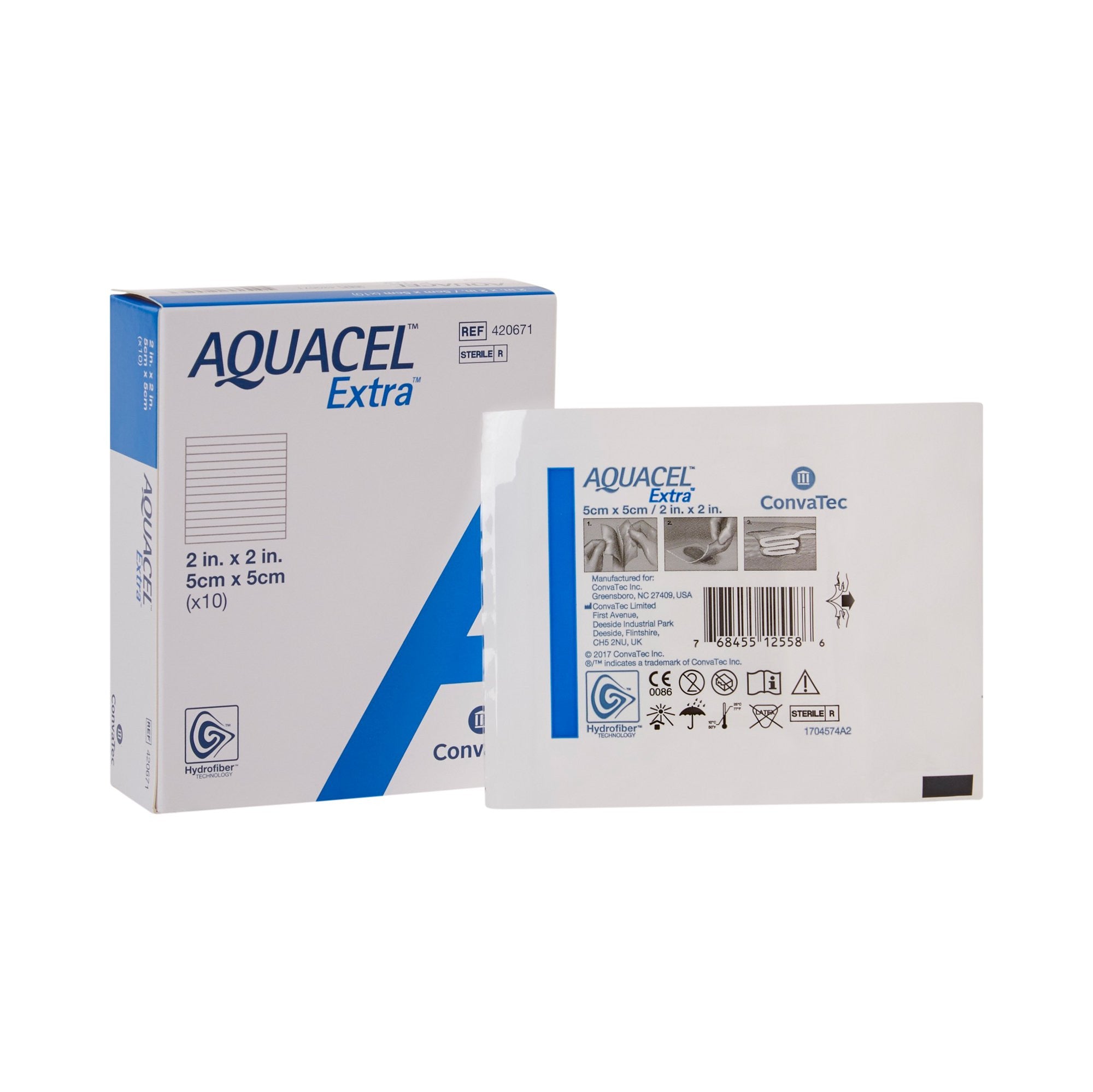 785781 - Aquacel - Aquacel Extra Gelling Fiber Wound Dressing 2 X 2 Inch Square Sterile, 420671, Pack of 1, (EA)