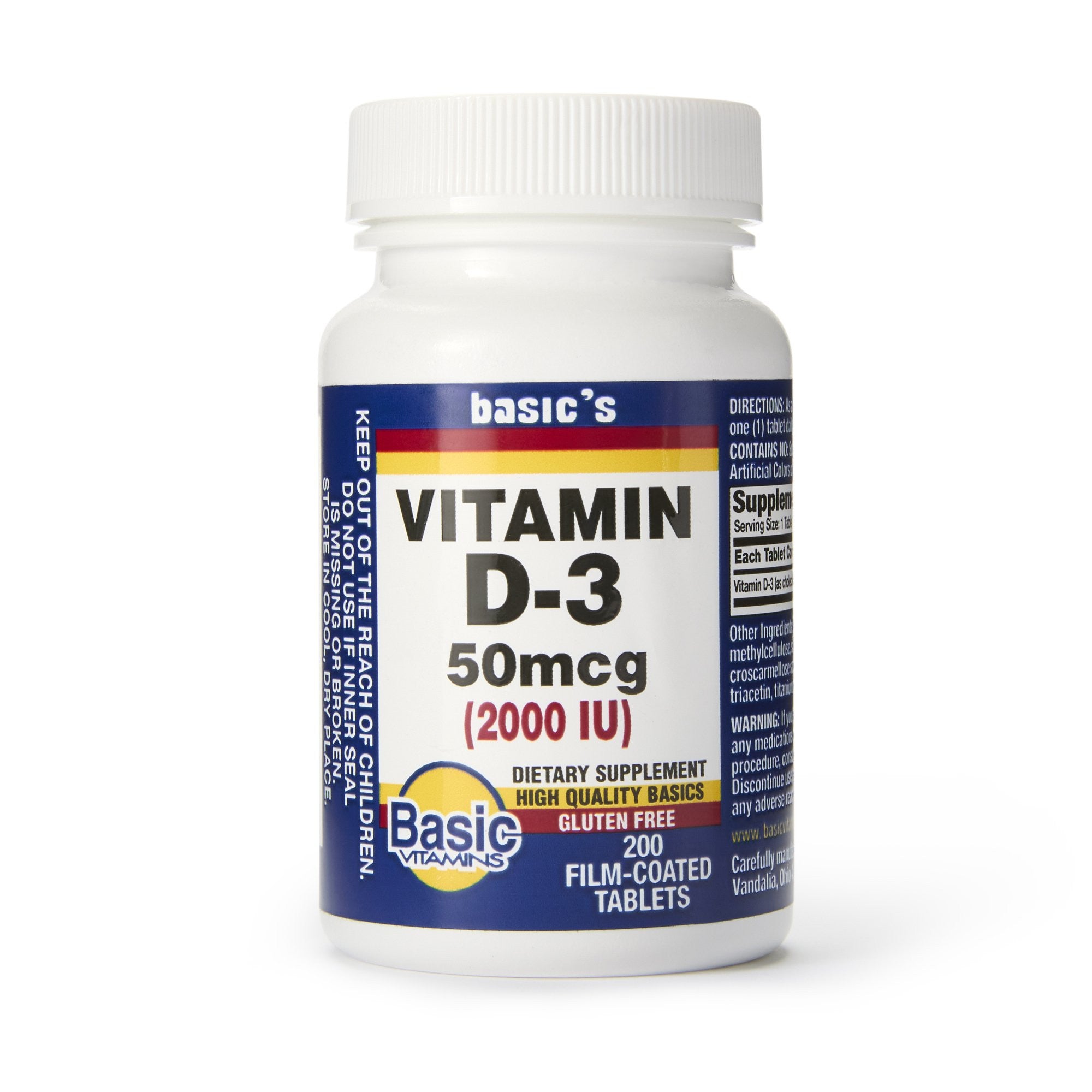 834717 - BASIC - Dietary Supplement Basic's Vitamin D3 2000 IU Strength Tablet 200 Bottle of 1, (BT)