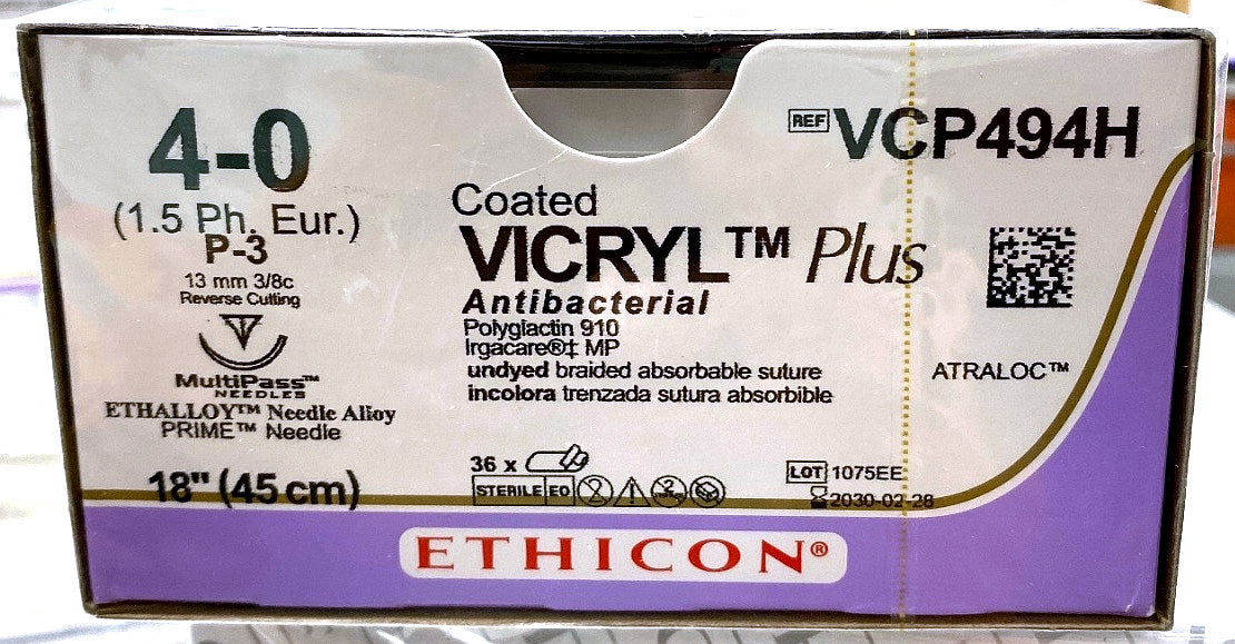 VCP494H - ETHICON - Antibacterial Undyed Braided (Polyglactin 910), Synthetic Absorbable Suture, (BX/36)