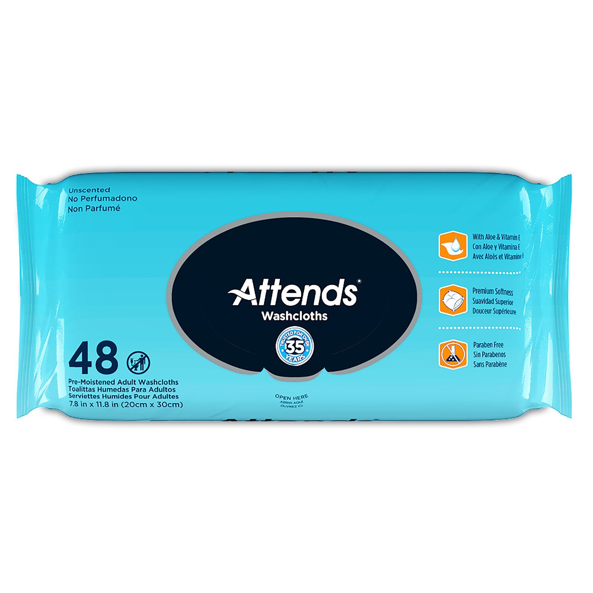 840137 - Attends - Attends Washcloths with Aloe, Size 7.8 x 11.8'', Unscented, Case of 576, (CS)