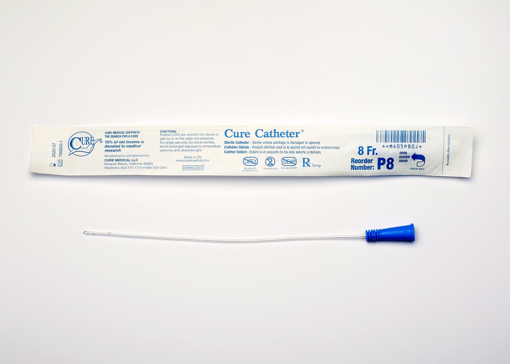 841282 - Cure - Urethral Catheter Cure Catheter Straight Tip 8 Fr. 10 in, P8 Pack of 1, (EA)
