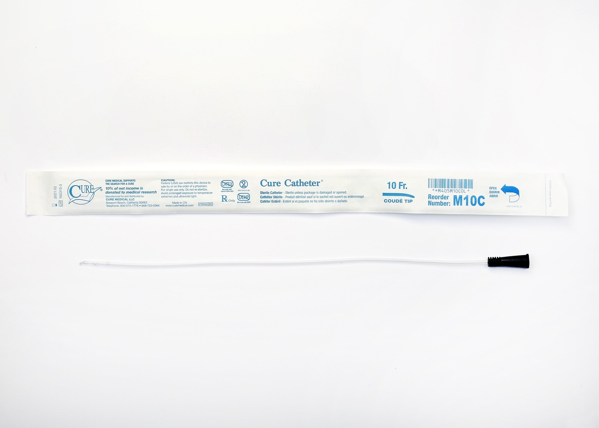 841283 - Cure - Urethral Catheter Cure Catheter Coude Tip Uncoated PVC 10 Fr. 16 in, M10C Pack of 1, (EA)