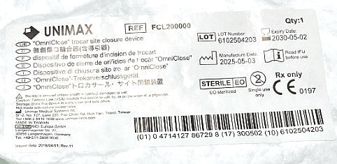 FCL200000 - UNIMAX MEDICAL - OmniClose trocar site closure device, (EA/1)