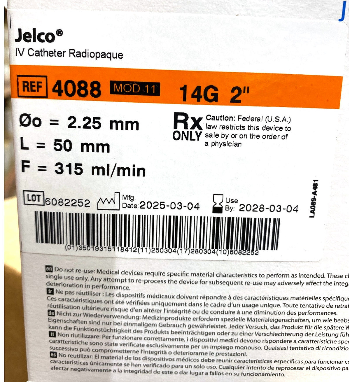 4088 - SMITHS MEDICAL - Jelco iv catheter Radiopaque, (BX/50)