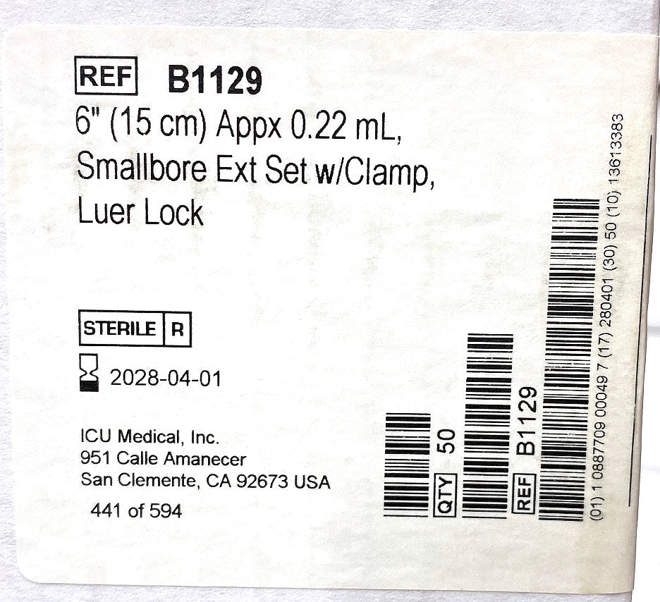 B1129 - ICU MEDICAL - Smallbore ext set w/clamp Luer lock, (BX/50)