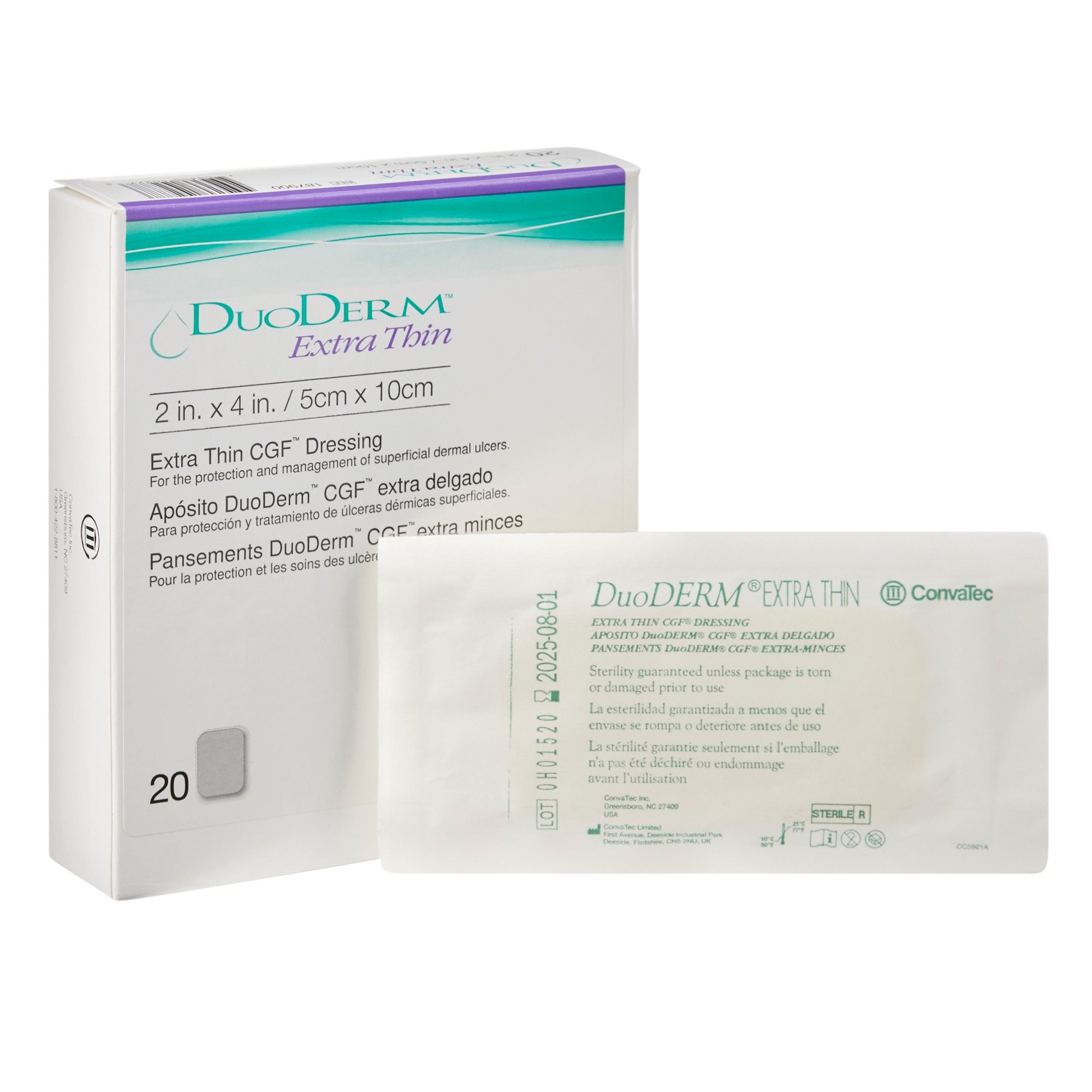 205196 - DuoDERM - DuoDERM Extra Thin CGF Thin Hydrocolloid Dressing Film Backing 2 X 4 Inch Rectangle Hydrocolloid / Film, 187900, Box of 20, (BX)