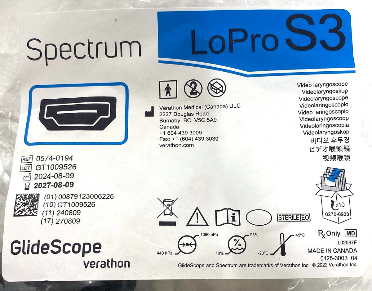 0574-0194 - VERATHON MEDICAL - GlideScope® Spectrum™ LoPro S3, (EA/1)