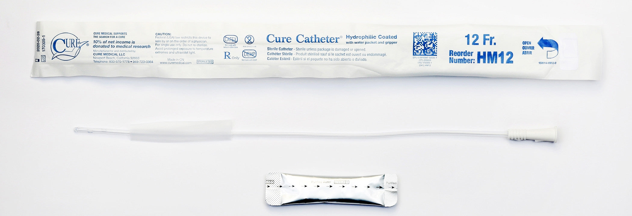 883232 - Cure Catheter - Urethral Catheter Hydrophilic Cure Catheter Straight Tip Hydrophilic Coated Plastic 12 Fr. 16 in, HM12 Pack of 1, (EA)