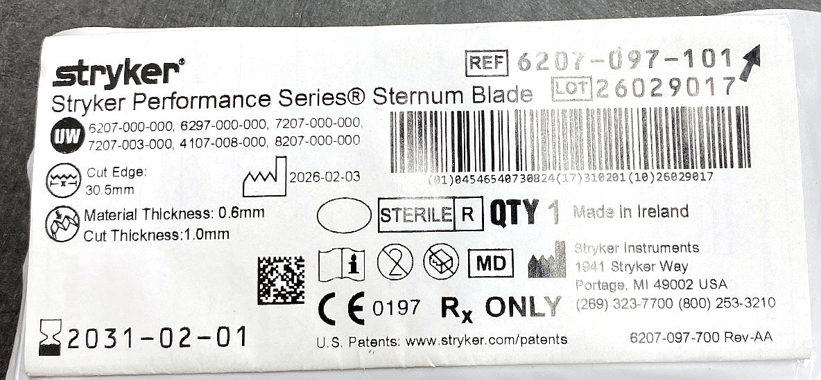 6207-097-101 - STRYKER - Stryker Performance Series Sternum Blade, (EA/1)