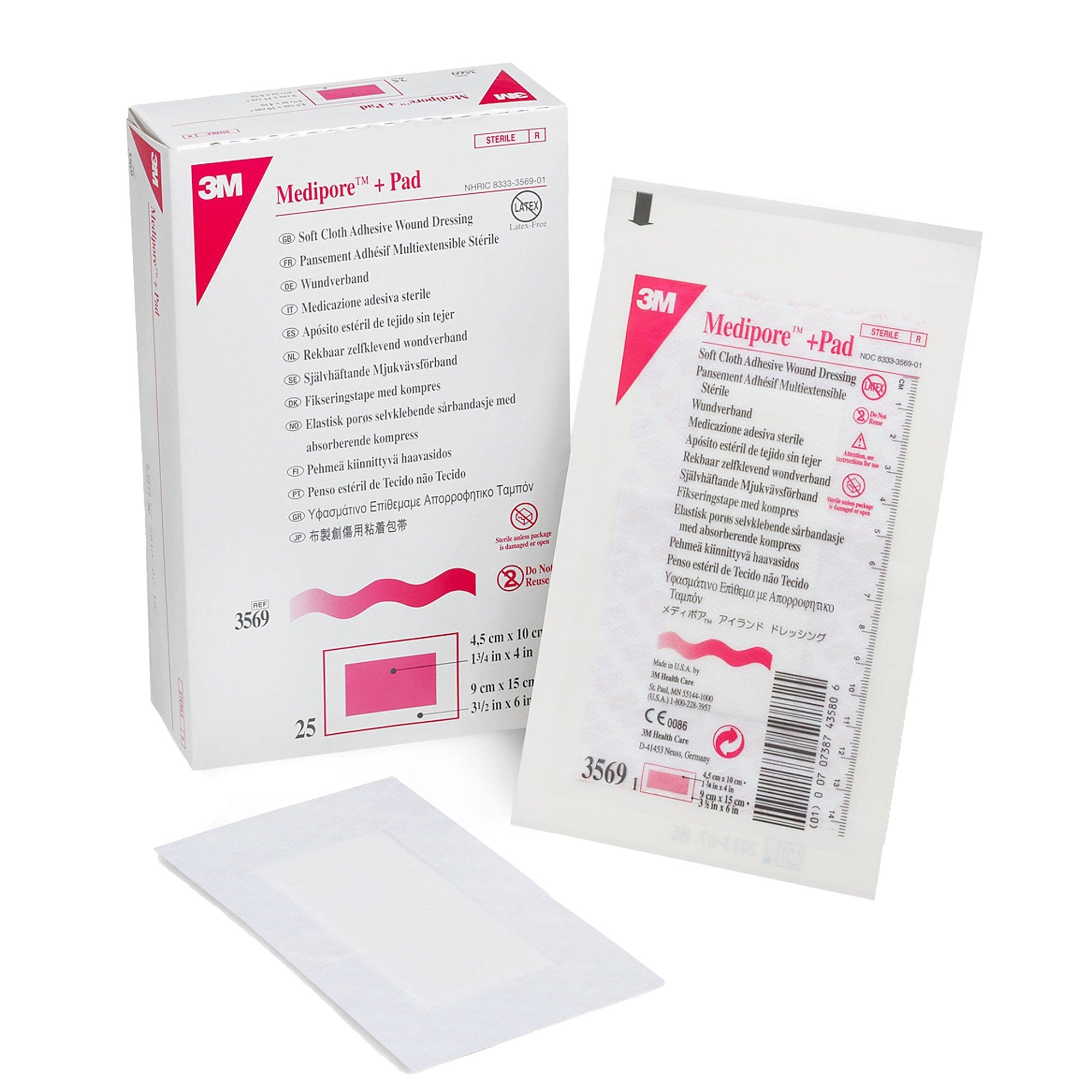 324094 - Medipore - 3M Medipore Composite Dressing 3-1/2 X 6 Inch Rectangle Sterile Nonwoven Backing, 3569, Case of 100, (CS)