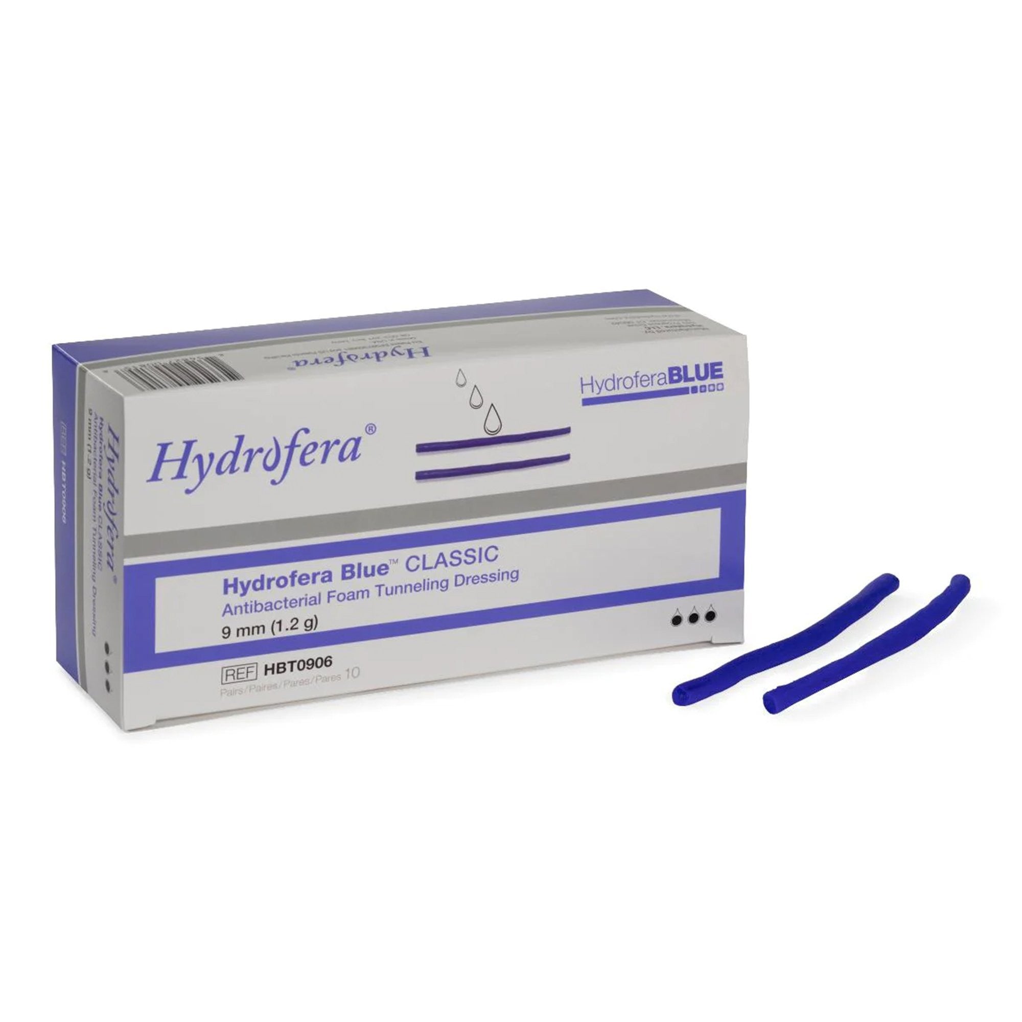 780985 - Hydrofera BLUE - Hydrofera BLUE Classic Tunneling Antibacterial Foam Dressing 9 mm Diameter X 6 Inch Without Border Without Film Backing Nonadhesive Rope Sterile, HBT0906, Box of 20, (BX)