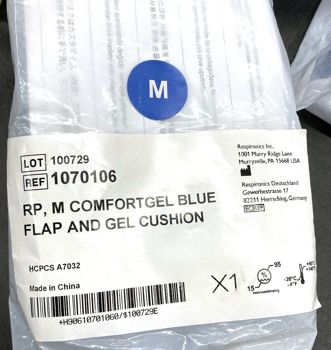 1070106 - RESPIRONICS - RP m comforgel blue flap and gel cushion, (EA/1)