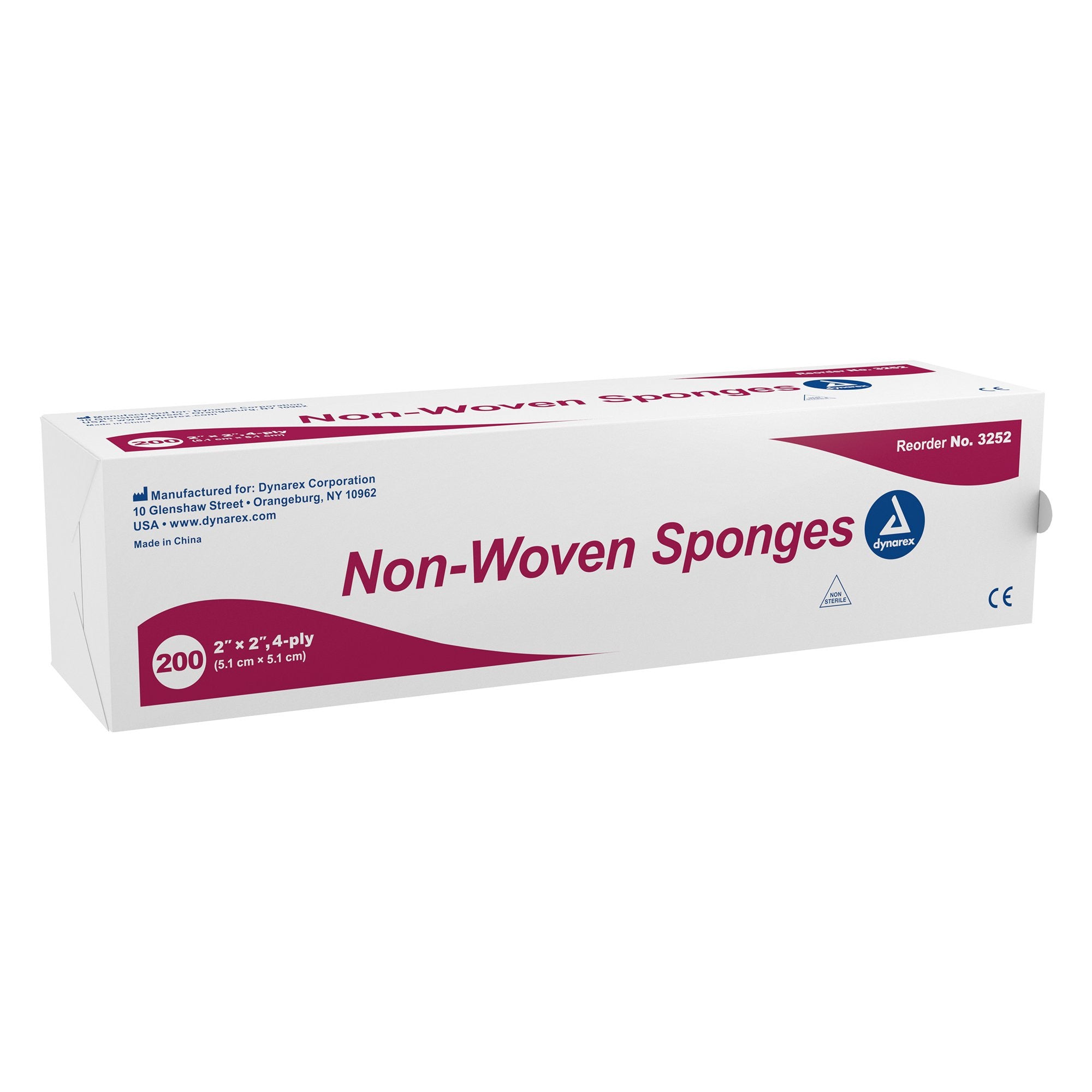 747210 - Dynarex - Dynarex Nonwoven Sponge 2 X 2 in 4-Ply NonSterile , 3252, Box of 200, (BX)