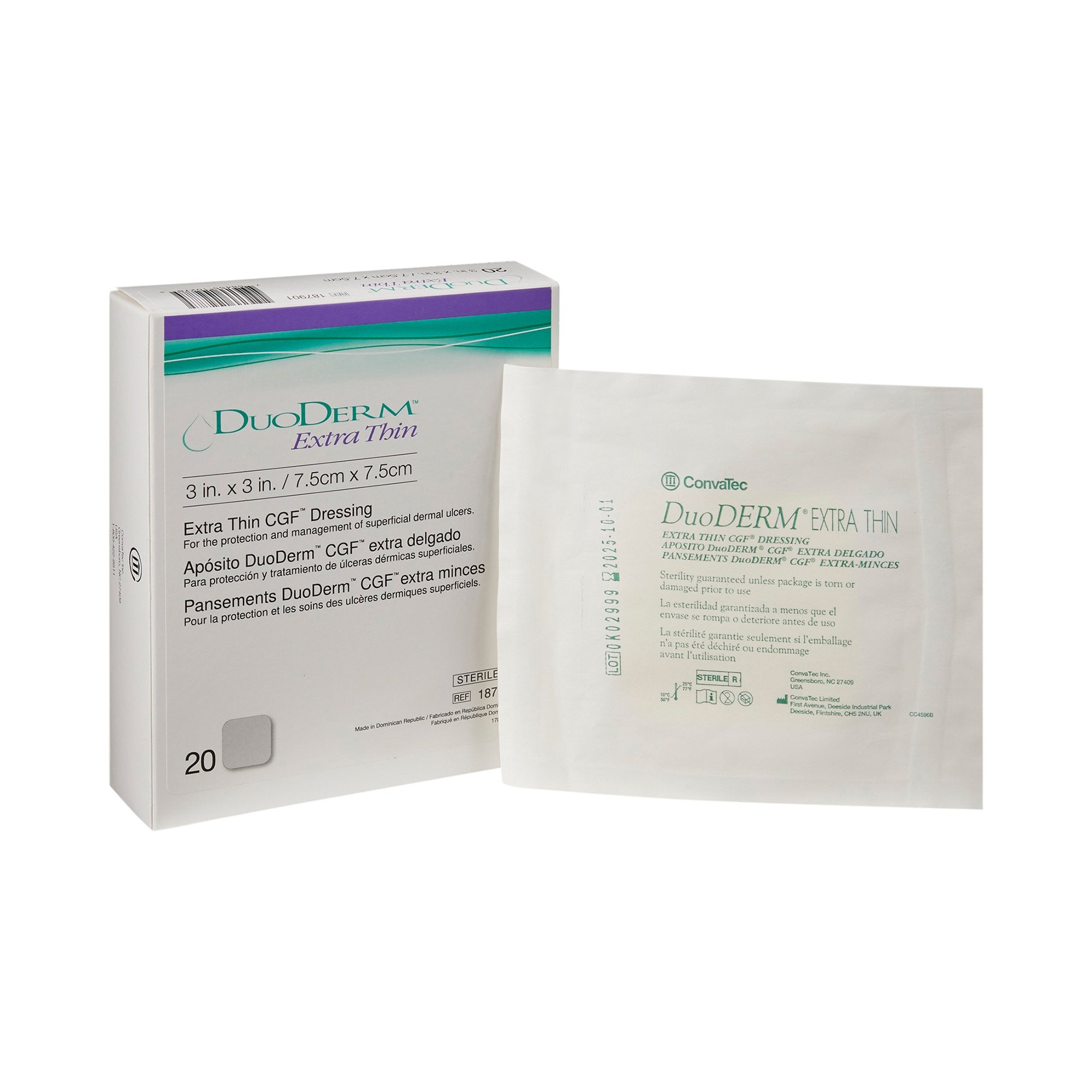 205195 - DuoDERM - DuoDERM Extra Thin CGF Thin Hydrocolloid Dressing Film Backing 3 X 3 Inch Square Hydrocolloid / Film, 187901, Box of 20, (BX)