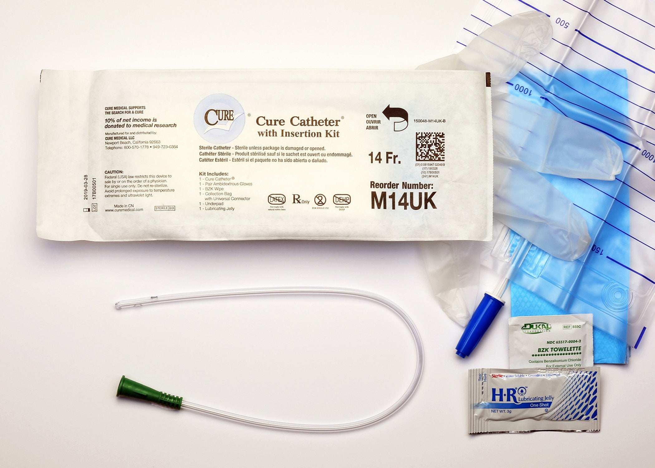 944228 - Cure - Intermittent Closed System Catheter Cure Catheter Closed System Male, Straight Tip 14 Fr. Uncoated PVC M14UK Pack of 1, (EA)