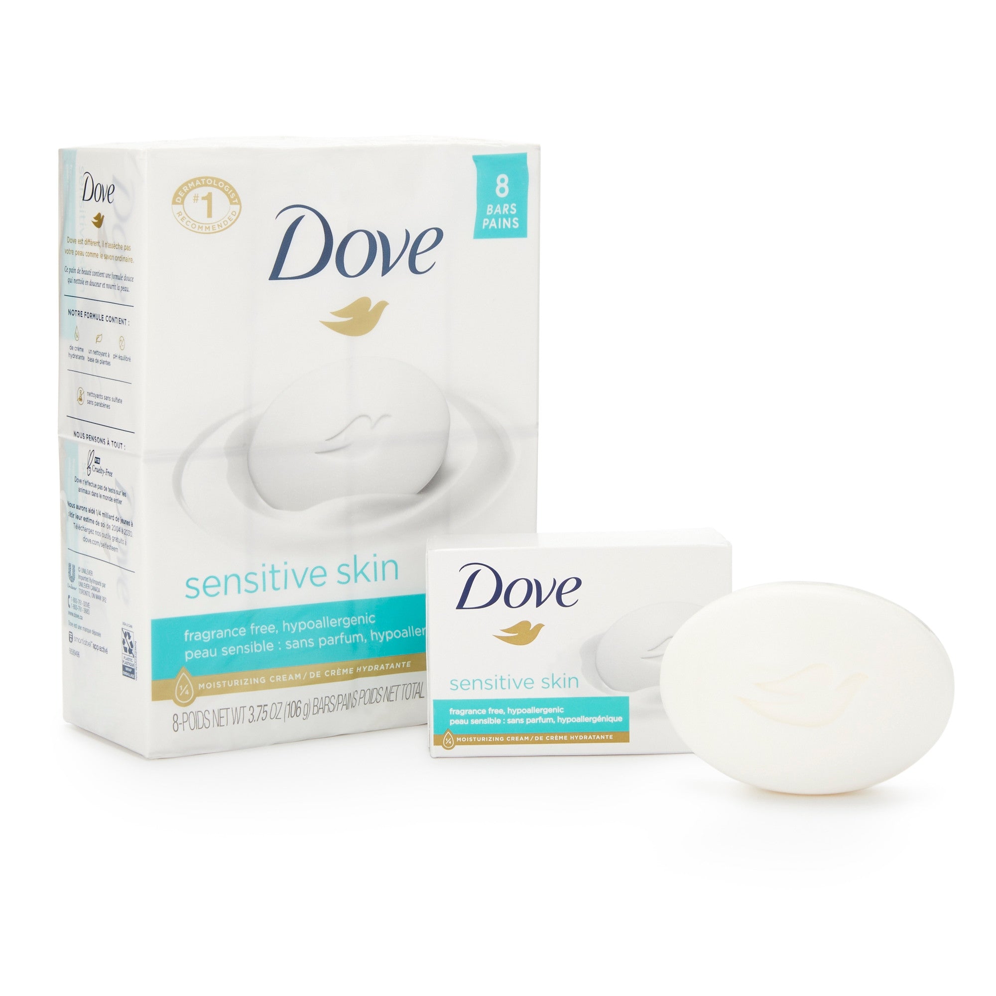 954900 - Dove - Soap Dove Sensitive Skin Bar 4.5 oz. Individually Wrapped Unscented DVOCB613789 Pack of 8, (PK)