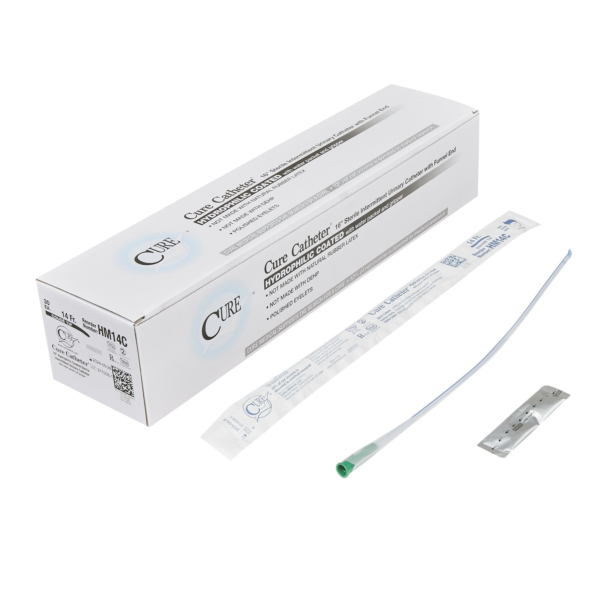 961963 - Cure Catheter - Urethral Catheter Hydrophilic Cure Catheter Coude Tip Hydrophilic Coated Plastic 14 Fr. 16 in, HM14C Case of 300, (CS)