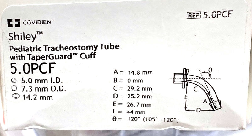 5.0PCF - COVIDIEN - Pediatric Tracheostomy Tube with TaperGuard Cuff, (BX/1)