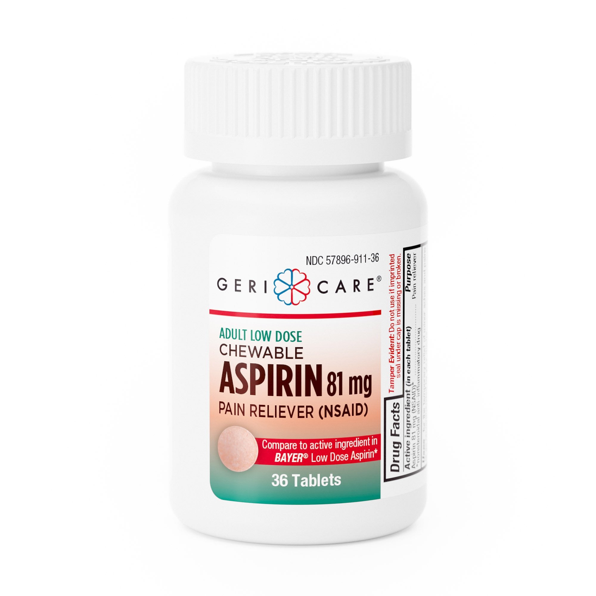 555693 - Geri-Care - Geri-Care Pain Relief 81 mg Strength Aspirin Chewable Tablet , 911-36-GCP, Case of 12, (CS)