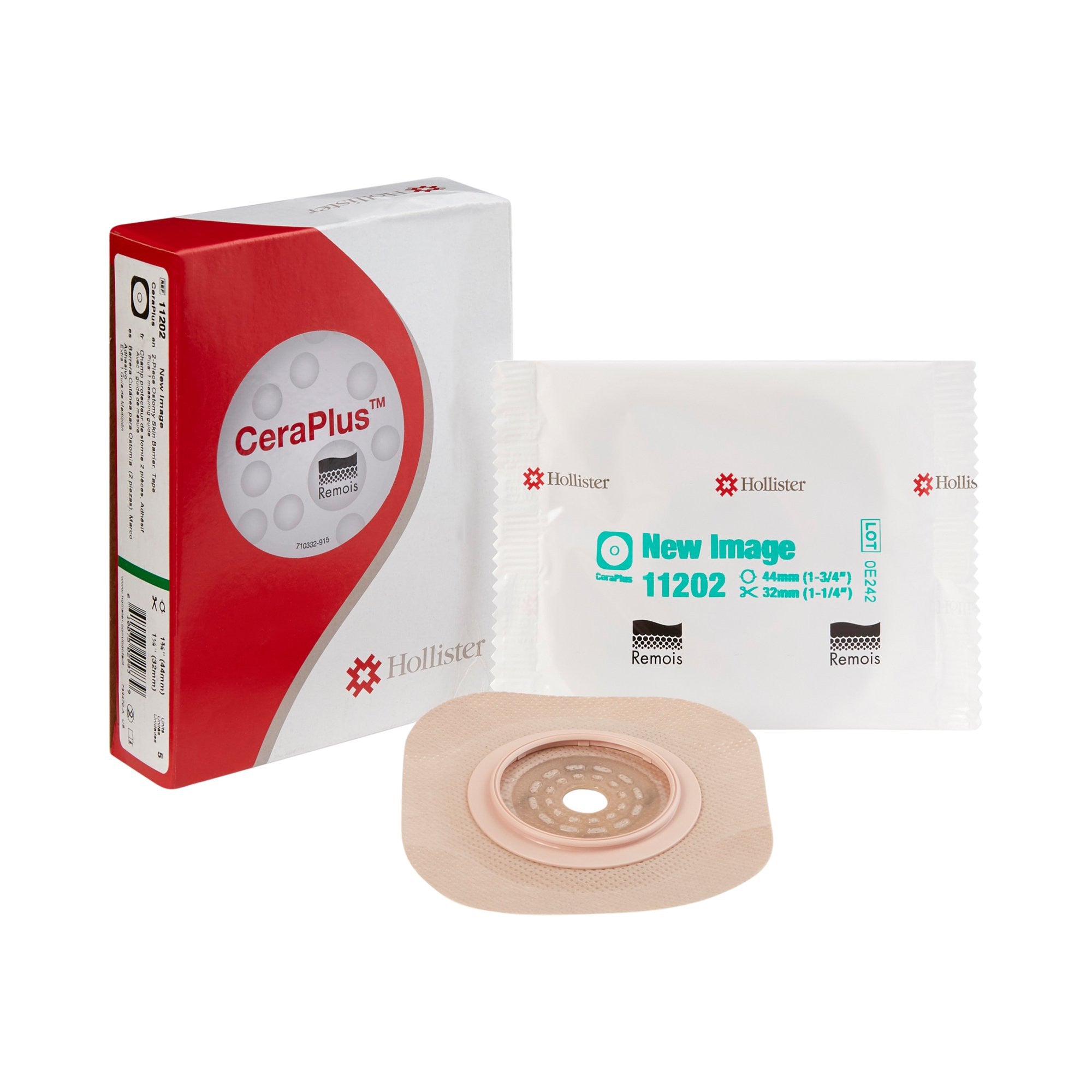 970996 - New Image - Ostomy Barrier New Image CeraPlus Trim to Fit, Extended Wear Adhesive Tape Borders 44 mm Flange Green Code System 1-1/4 Inch Opening 11202 Box of 1, (BX)