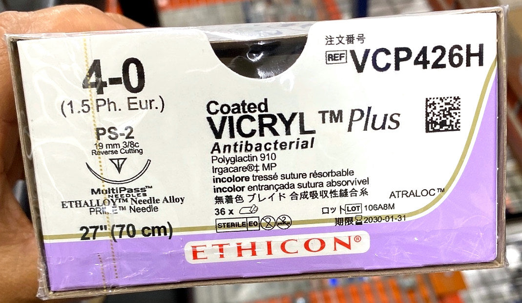 VCP426H - ETHICON - Antibacterial Undyed Braided (Polyglactin 910), Synthetic Absorbable Suture, (BX/36)