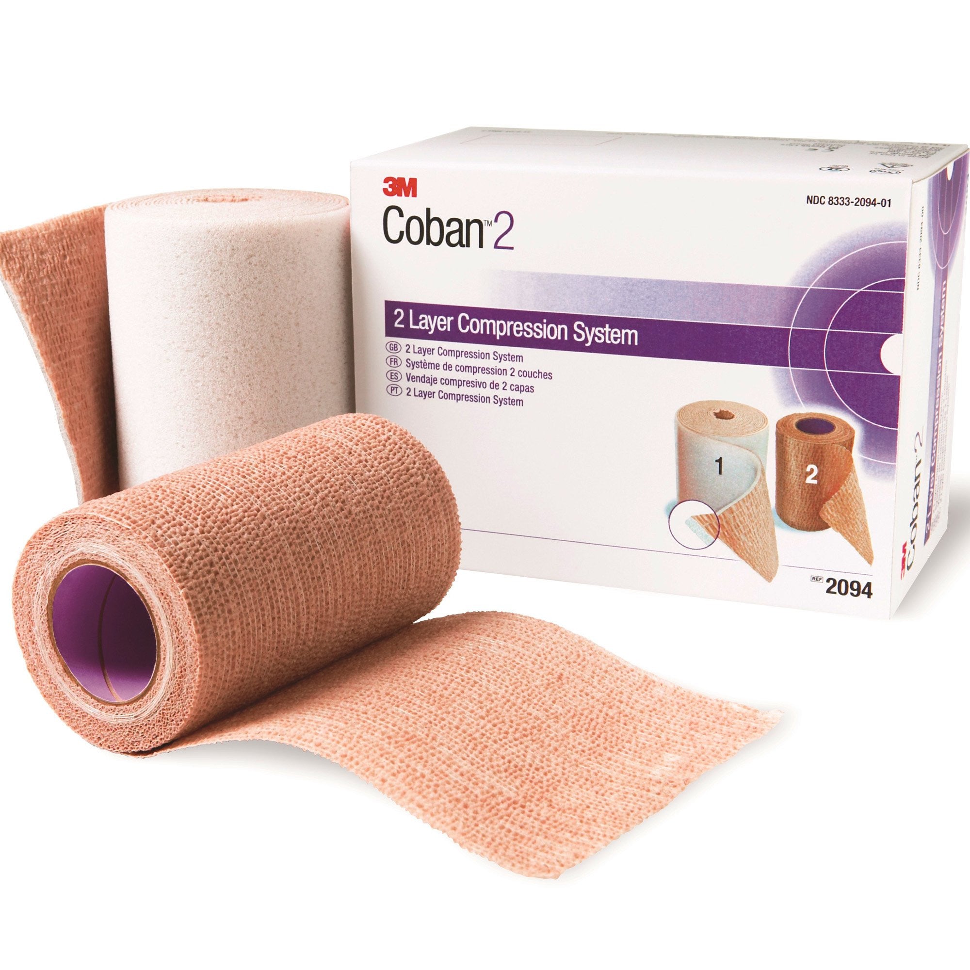 989726 - Coban - 3M Coban 2 2-Layer Compression Bandage System, 2.9 yd x 4'' / 4'' x 5.1 yd, Self-Adherent with Pull On Closure, NonSterile, Case of 8, (CS)