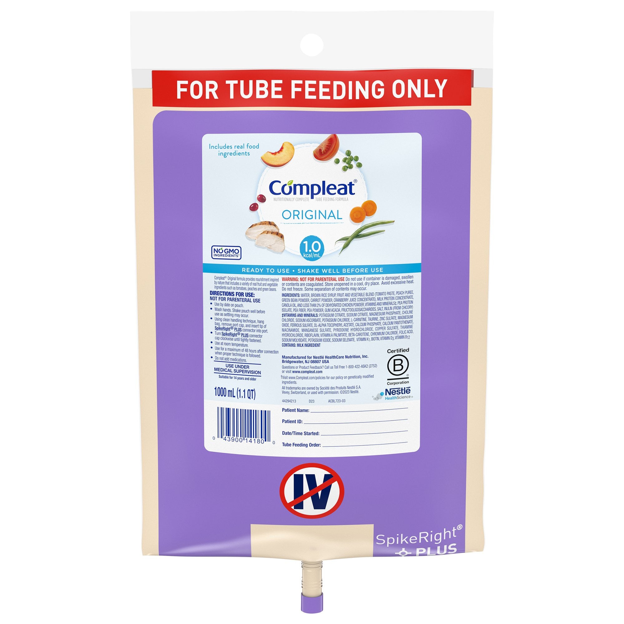 693711 - Compleat - Compleat Original Tube Feeding Formula Unflavored Liquid 1000 mL Ready to Hang Prefilled Container Pack of 1, (EA)