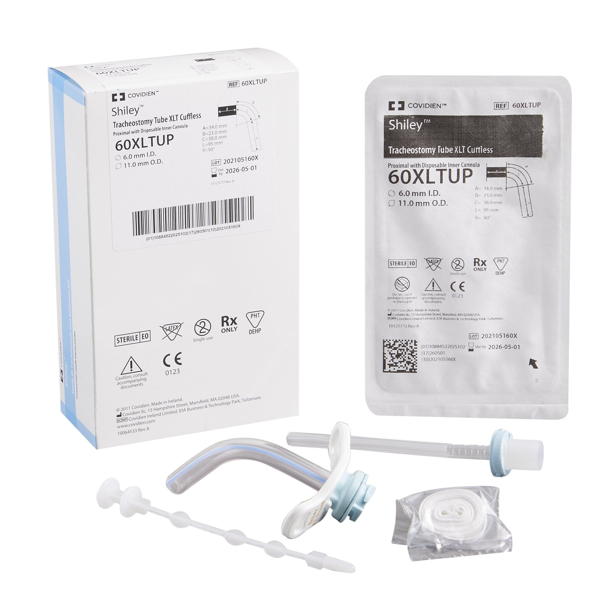 583765 - Shiley - Shiley XLT Uncuffed Tracheostomy Tube Disposable IC Size 6.0 Adult, 60XLTUP, Pack of 1, (EA)